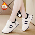 Women's athletic sneakers - cotton-lined, leather upper, fleece-lined for extra warmth - new autumn 2025 collection - chunky sole, non-slip, lightweight casual shoes - women's cotton shoes