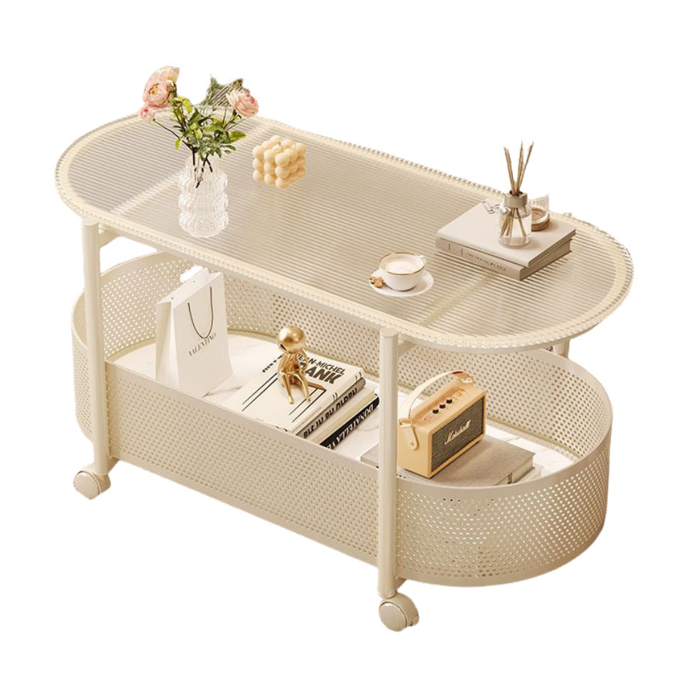Cream style movable coffee table small apartment living room sofa side cabinet side coffee table simple modern storage trolley