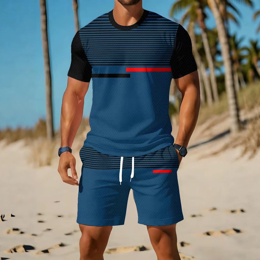 men's short-sleeve and shorts set, casual sportswear set, 3d printed cross-border hot seller, dropshipping available