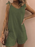 summer   hot-selling solid color cotton linen patch pocket fashion jumpsuit