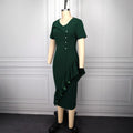 elegancerufflesdress asymmetrical diagonal buttoned waist bag hip elegantwork clothing banquet dress