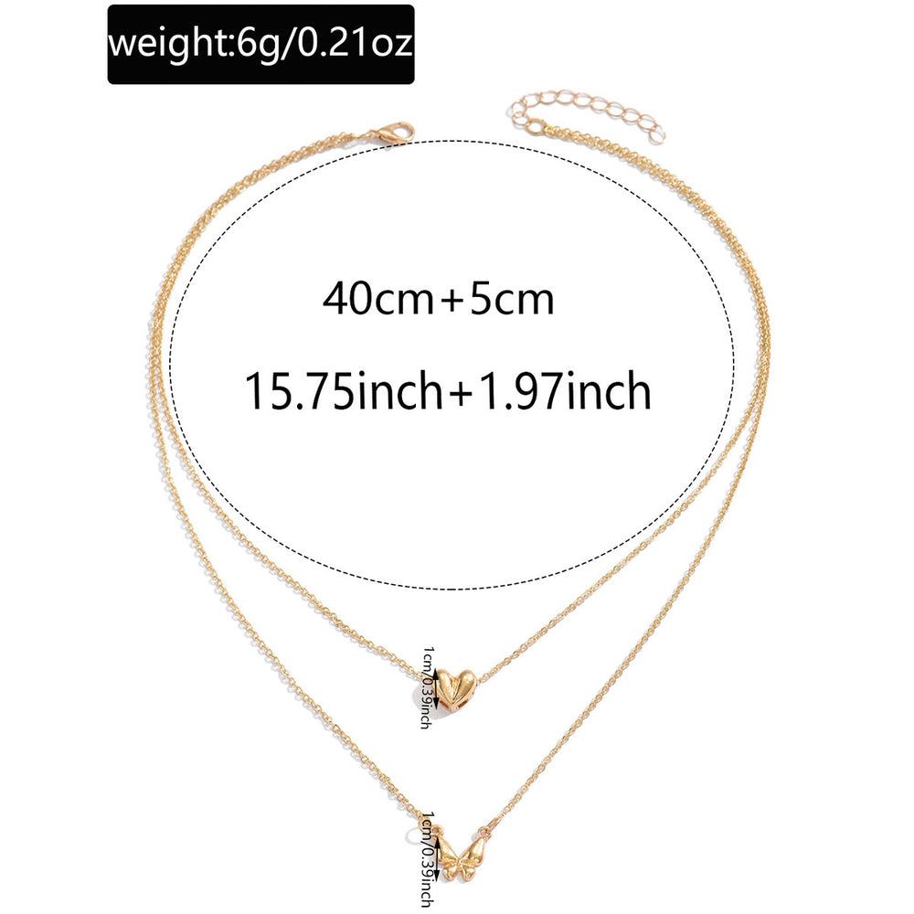 Wholesale metal butterfly heart necklace - european & american style, minimalist, unique, high-end, double-layered choker necklace accessory