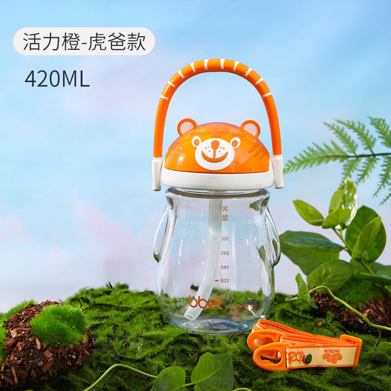 Tritan plastic baby straw cup large capacity kids water bottle cute tiger water bottle big belly cup wholesale