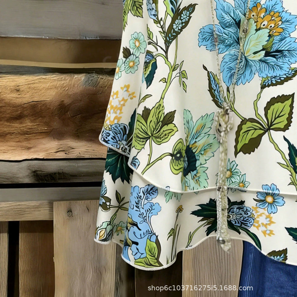 fashion  summer new arrival fresh floral print camisole loosev neck holiday style