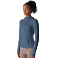 New double-sided nylon solid color zipper pocket hooded sports jacket running fitness yoga long sleeve outerwear for women