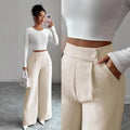 spring/summer new arrival: women's pink high-waisted trousers with button-decorated waist patch – elegant, casual, and versatile