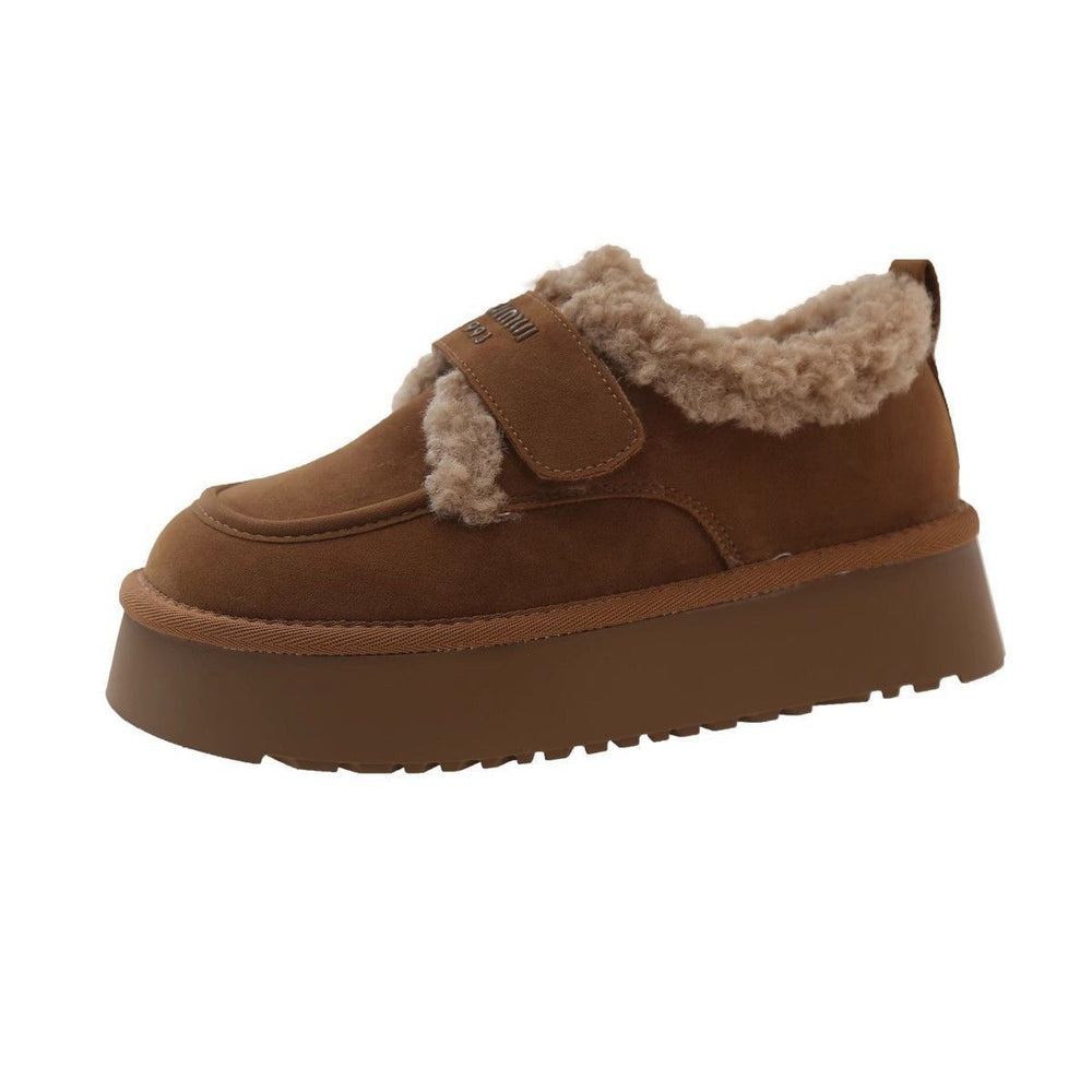 Thick sole birkenstock shoes women's fleece-linedthickenedheattech bean shoes 2025new arrivalwinter snow boots cotton shoes furry shoes