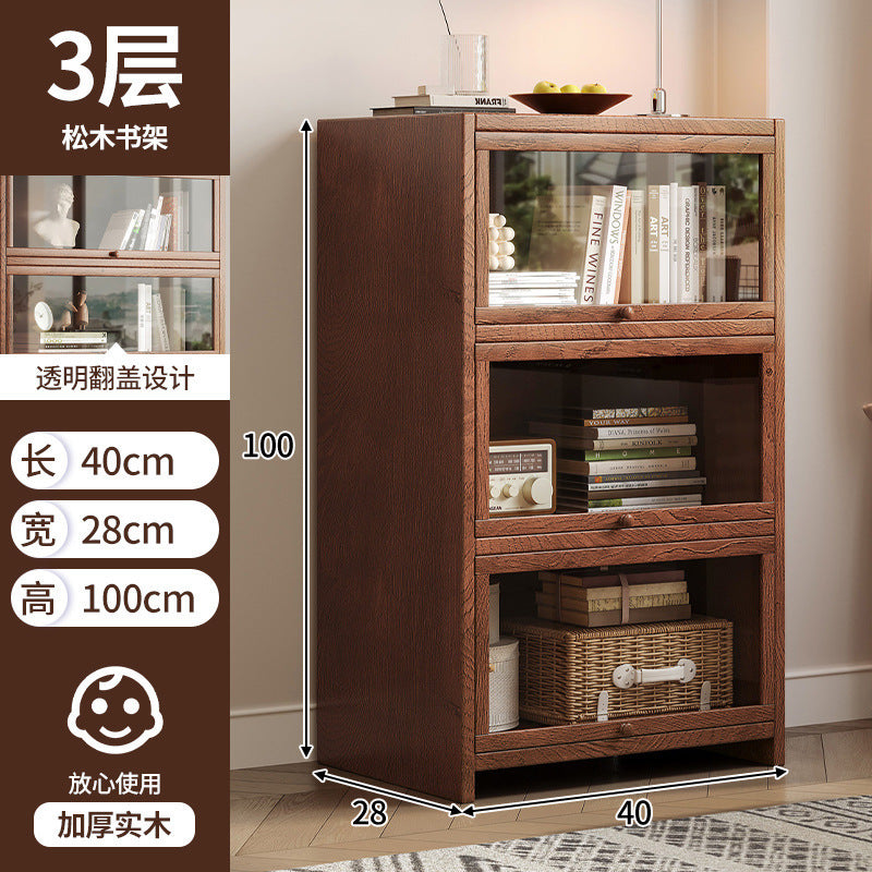 Solid wood bookshelf Shelf Living room floor-to-ceiling glass door New Chinese cabinet Locker Household dust storage bookshelf