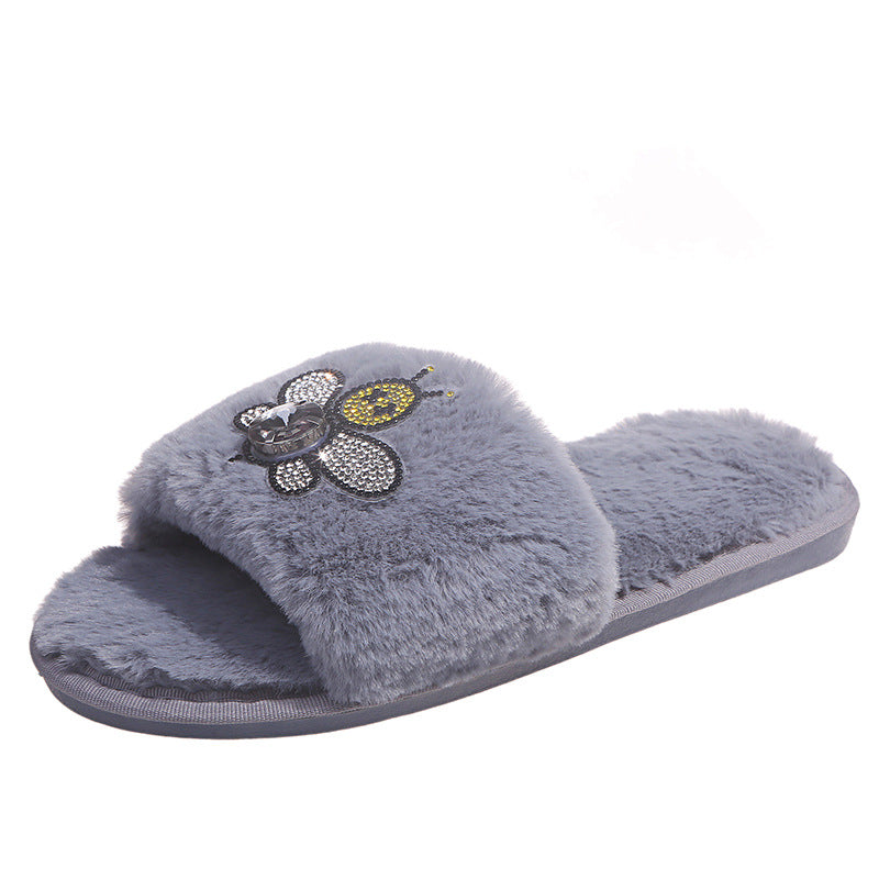 Fashionexport cross-border direct supply slippers 2024new arrival cartoon diamond flat bottom slippers for women slippers