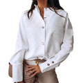 fashion women's clothing  autumn  solid color stand collar long sleeve shirt casual top versatile