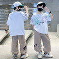 Student casual short-sleeve sports set -  summer new korean style trendy handsome boy's two-piece outfit