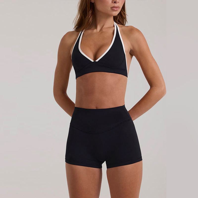 New arrival yoga clothes high waist hip lifting and abdominal control shorts three-quarter pants suspenders beautiful back running sports intimates bra suit