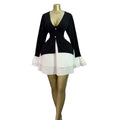 European and american cross-border women's fashion:  spring new arrival - elegant and stylish v-neck color block flared sleeve asymmetrical dress