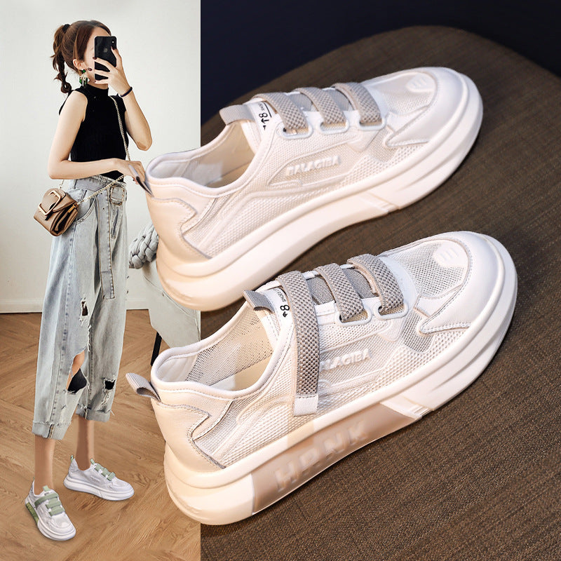 Breathable white shoes 2026 new summer mesh sneakers casual women's shoes non-slip height increasing thick sole athletic shoes skate shoes