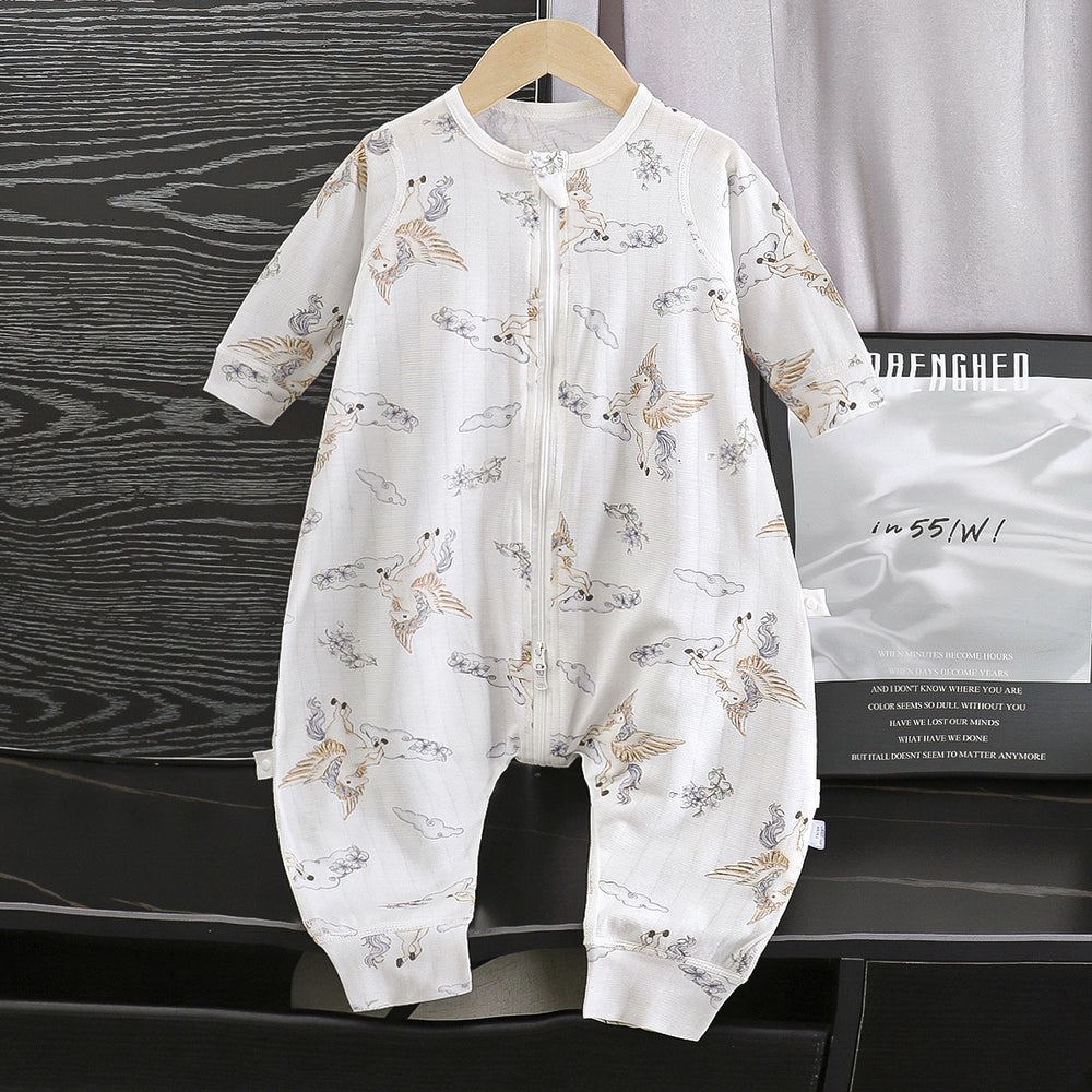 Baby clothes summer thin baby onesie three-quarter sleeve pajamas pure cotton air-conditioning suit split-leg sleeping bag