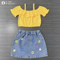 cross-border baby & toddler girl's country style off-the-shoulder ruffle cami top + embroidered denim mini skirt set