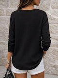 European and american style slim-fit solid color base layer top - deep v neck, half-open placket design, commute & casual long sleeve blouse