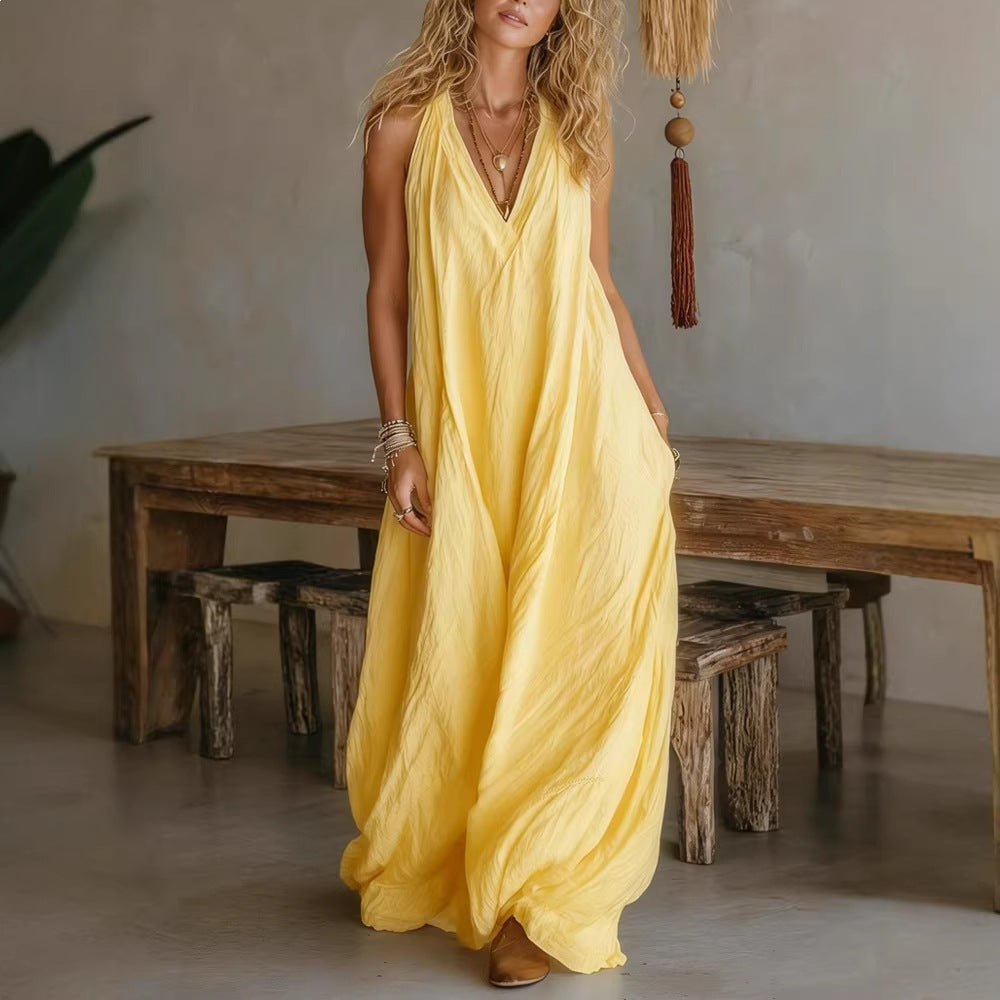 fashion new women's casual sleeveless loose pocket long dress for cross-border e-commerce (us & europe)