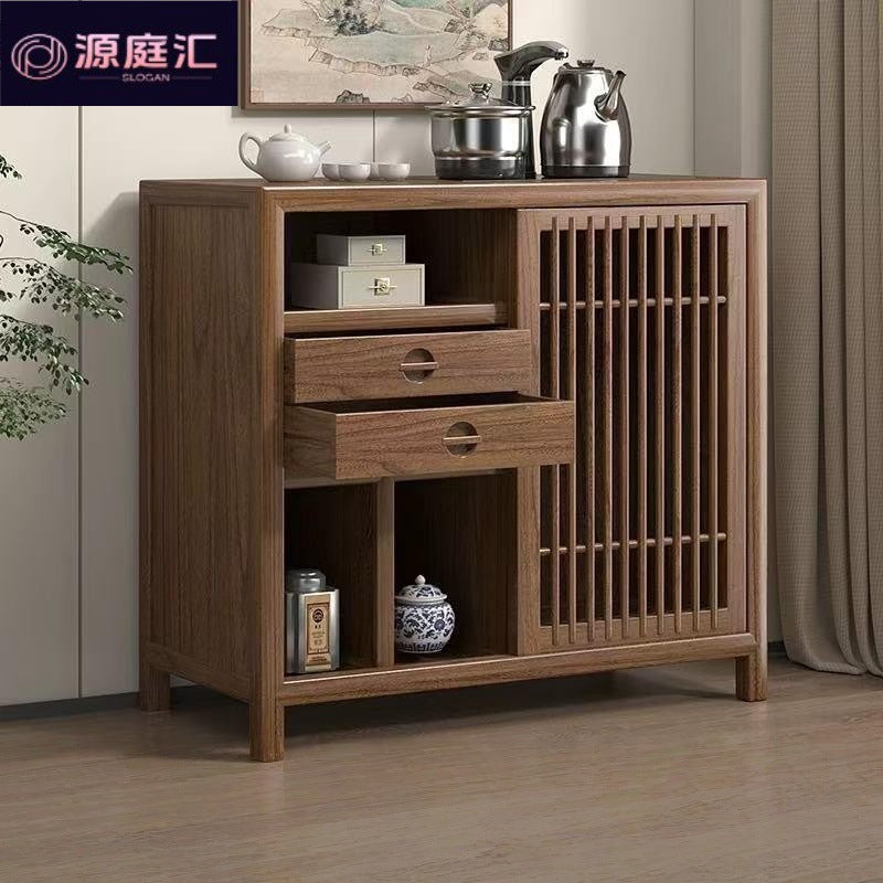 New chinoiserie tea cabinet solid wood tea cabinet tea side cabinet for homemovable tea table water boiling multi-functional storage sideboard