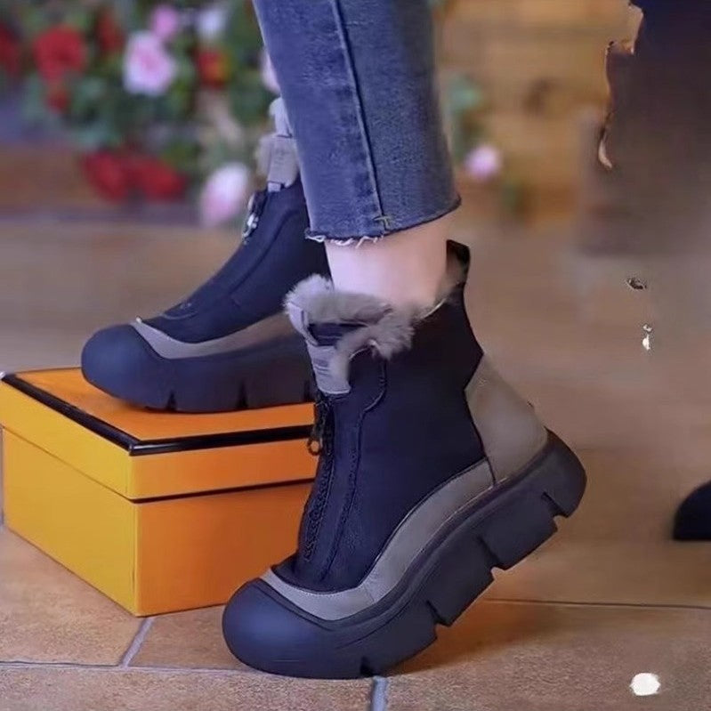Warm and cozy snow boots: new autumn/winter women's cotton shoes, fleece-lined, extra thick, fashionable, versatile, thick-soled, height-increasing women's martin boots