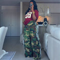 European and american style camouflage jeans -  cross-border women's fashion hot girl side frayed wide leg pants