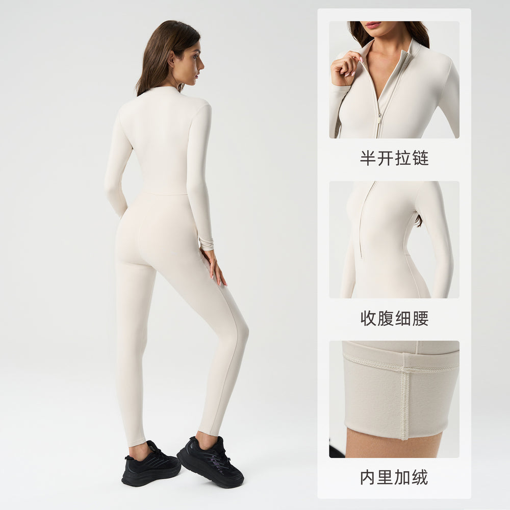 European and american nude feel zipper long sleeve yoga bodysuit high elasticity breathable fitness activewear one-piece tight dlt004