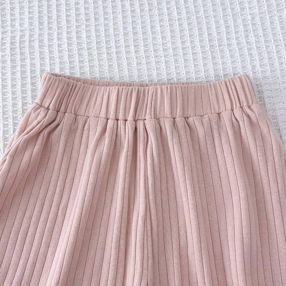 Insspring & fall clothing new girl k-stylepure colorstripes hooded long sleevestopskids wide leg shortstwo-piece set