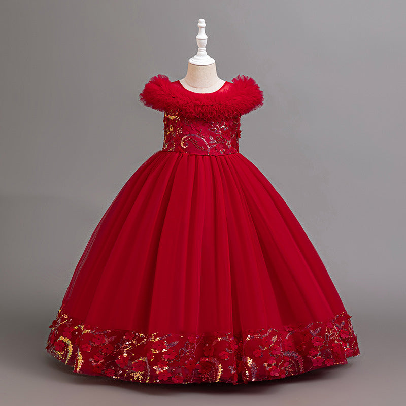 export girls' elegant evening gown long fluffy skirt children's runway piano performance tutu dress