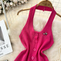 Fashionsense halterbackless single breasted silmslimming lookknitting vest women's outwear western style bottom shirt tops