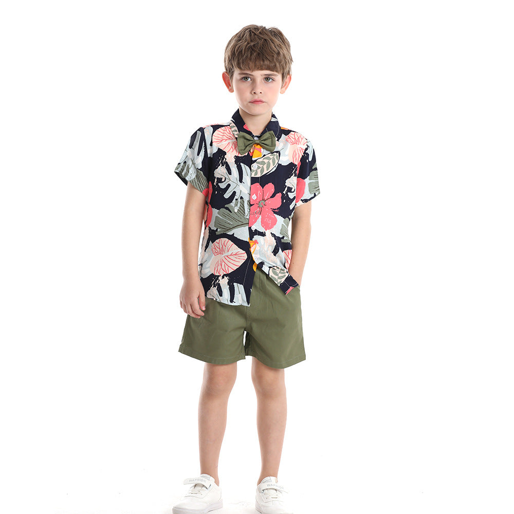 children's clothing boys' shirts spring and summer beach style floral shirt short-sleeved suit vacation summer floral shirt boys