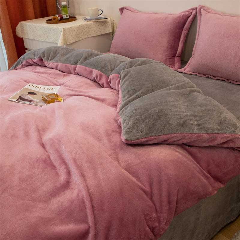 Solid color milk fleece four-piece set, fleece wholesale coral fleece bedding, bed sheet quilt cover, flannel bed three-piece set, winter