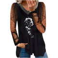 women's casual printed v-neck lace trim gold edge long sleeve t-shirt - in stock