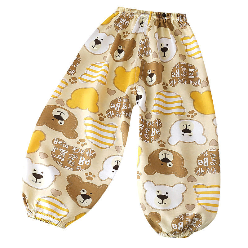 Summer kids cotton silk anti-mosquito pants baby casual nine-point pants boys cotton silk pants girl thin bloomers