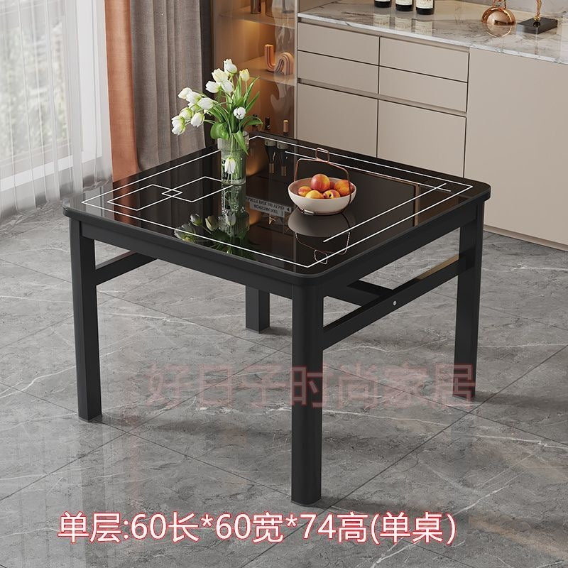 Square dining table tempered glass dining chair combination small apartment home dining table minimalist square table double-layer small table