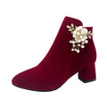 2022 new arrival engagement red chunky heel bridal shoes women's xiuhe high heels beaded wedge heel winter ankle boots