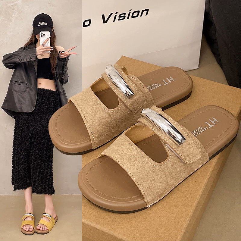 Birkenstock casual beach sandals - trendy women's flip-flops for outdoor wear - 2025 summer new arrival - lightweight, low-profile, hook-and-loop sandals
