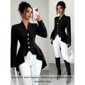 fashionautumnew arrivalelegancefashionv necklong sleeves waist asymmetricalrufflesjacket for women
