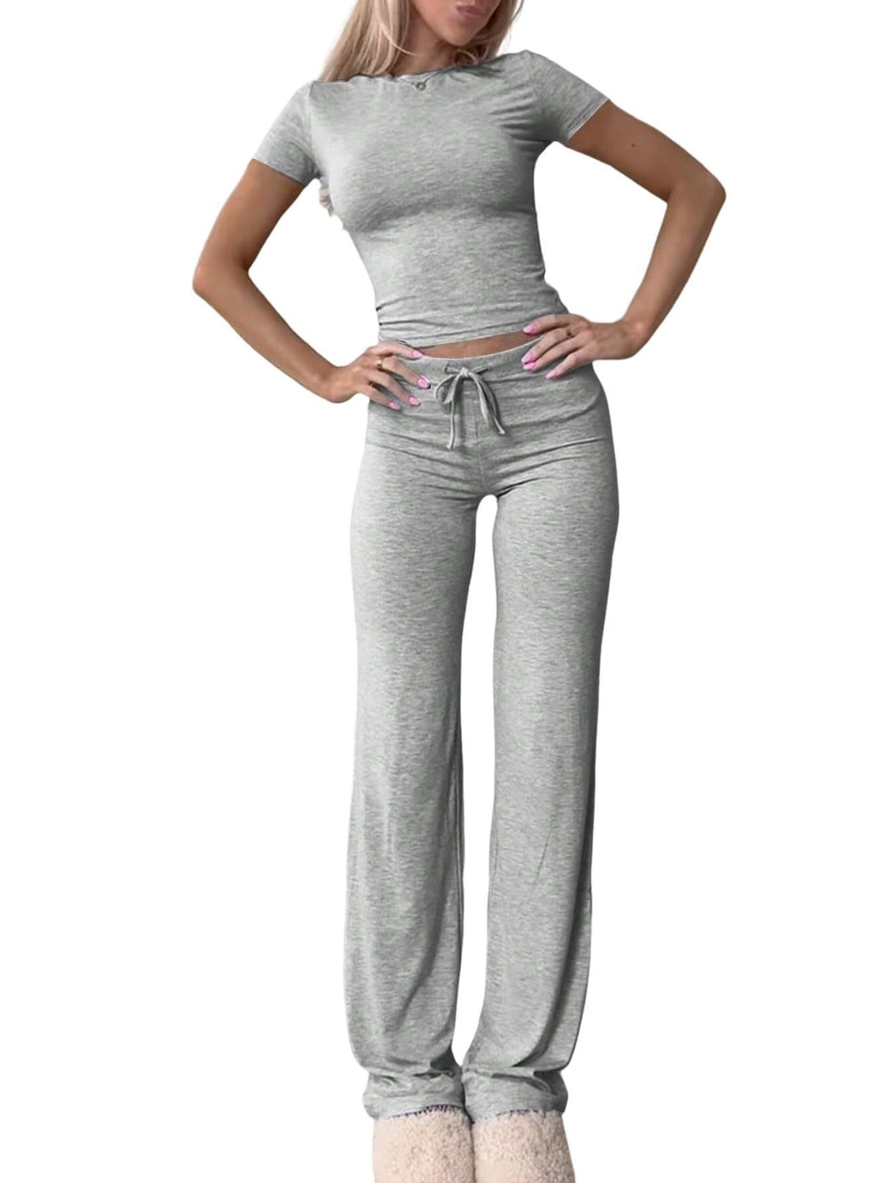 2025 amazon fashion cross-border new casual suit short sleeve tops pants home clothes sportswear yoga clothes