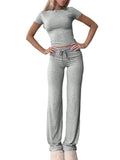 2025 amazon fashion cross-border new casual suit short sleeve tops pants home clothes sportswear yoga clothes