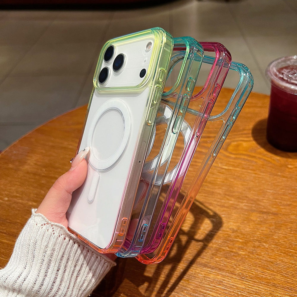 Suitable for iphone17promax gradient magnetic phone case 15pro apple 16 transparent contrasting color protective case 11