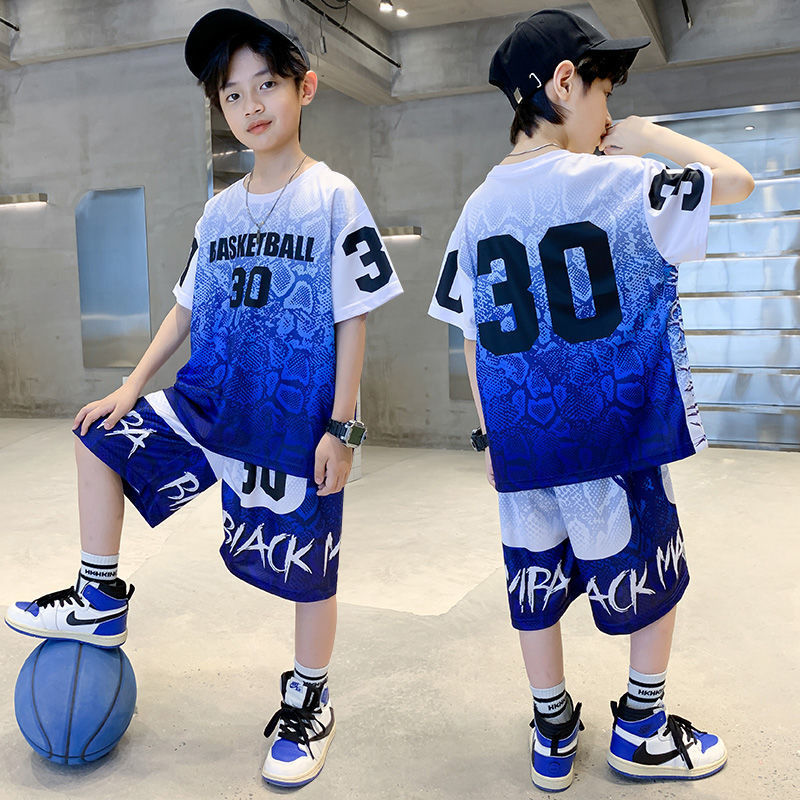 Boys' quick-dry basketball outfit summer set  new cool & stylish mid-to-large kids summer sports fashionable children's summer style