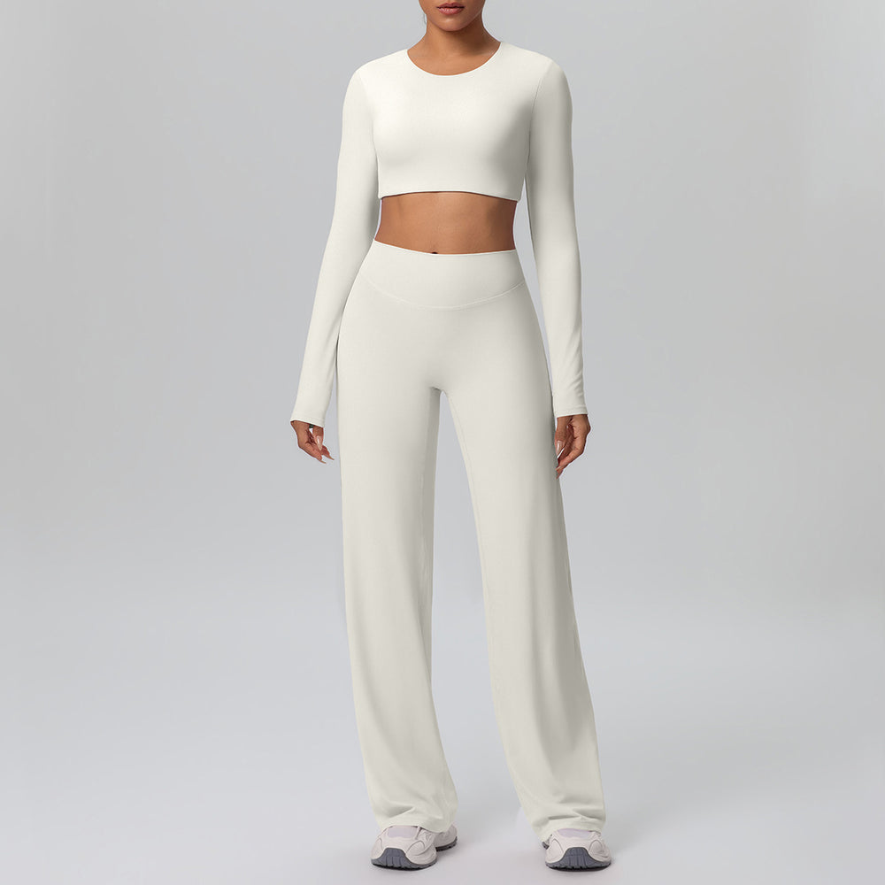 New arrival: solid color double-sided brushed microfiber seamless wide-leg activewear set - perfect for running, yoga, and fitness
