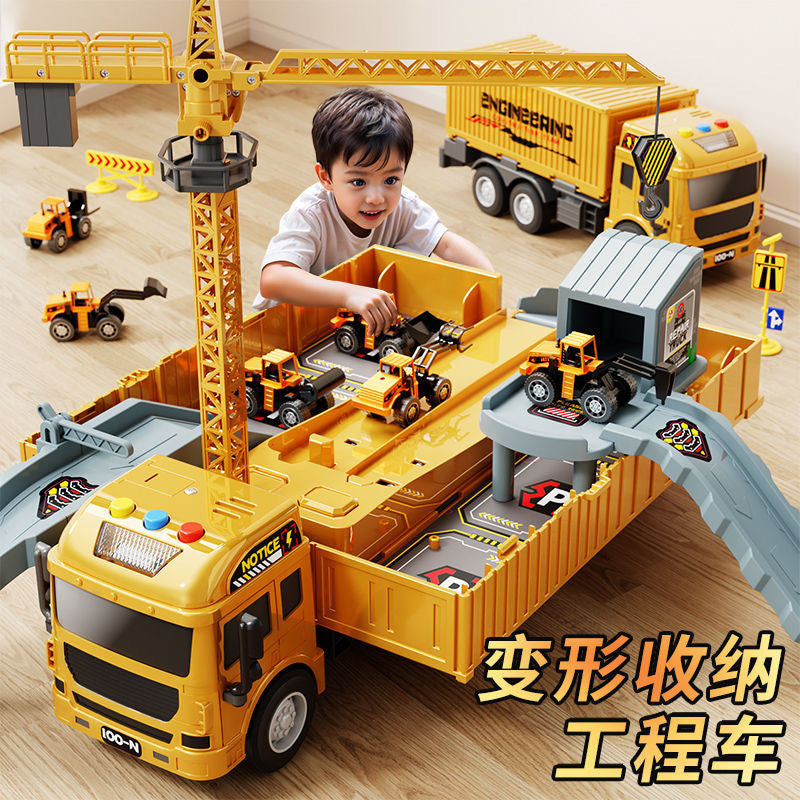 Kids' oversized container truck crane large truck alloy excavator construction vehicle toy set