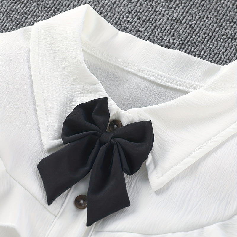 Girlshirtspringexportnew arrival dressbowsshirtwestern stylekids suit white shirt bottom