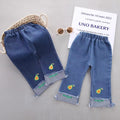 New spring embroidered kids' pants: korean style casual versatile girls' straight-leg jeans, baby wide-leg fashion trousers