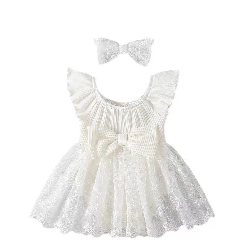 Newborn baby first birthday dress, full month celebration outfit, baby girl fashionable mesh flutter sleeve summer princess romper dress, tulle skirt