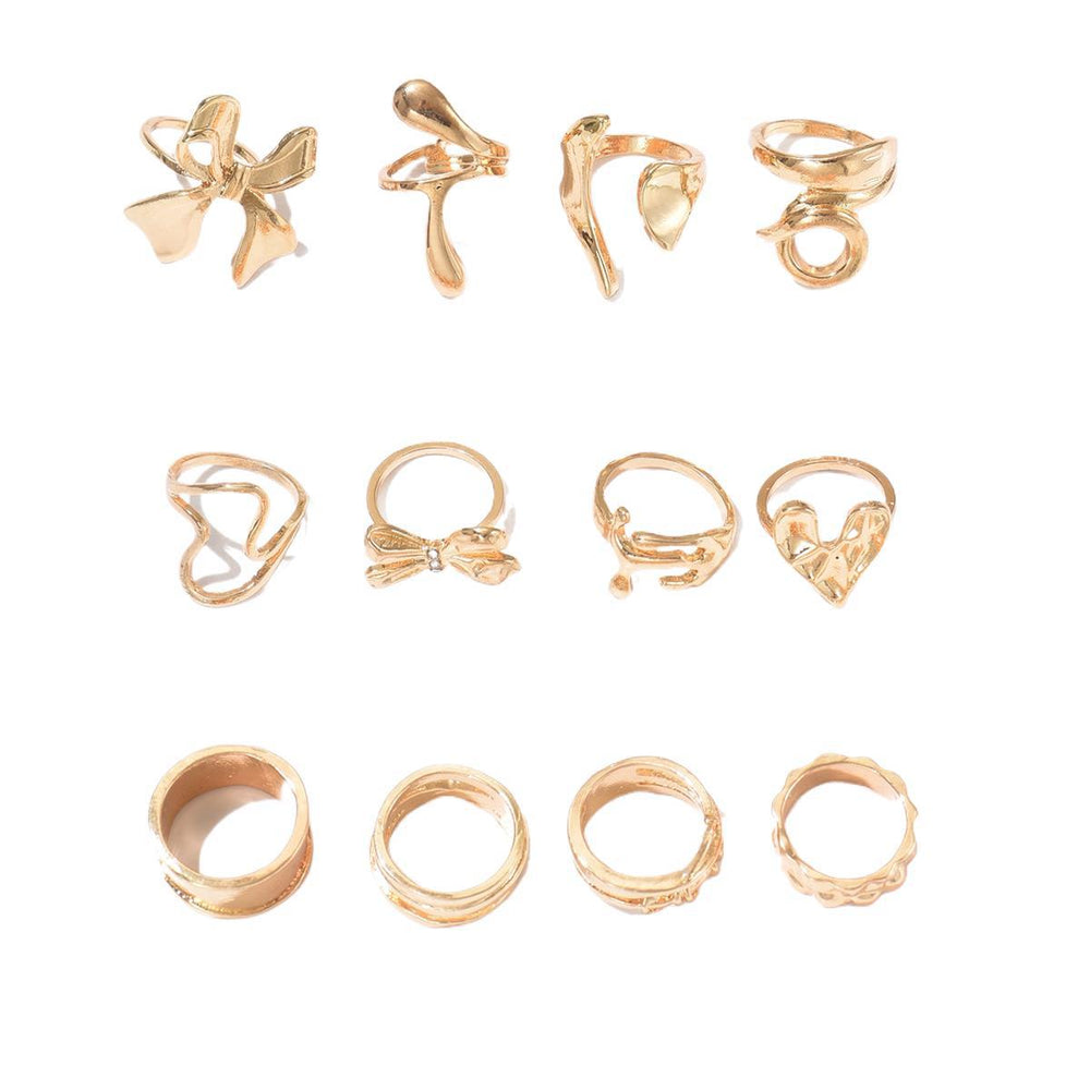 Wholesale glossy ring sets - european & american cross-border jewelry - statement lava line, bowknot, and heart alloy rings for women