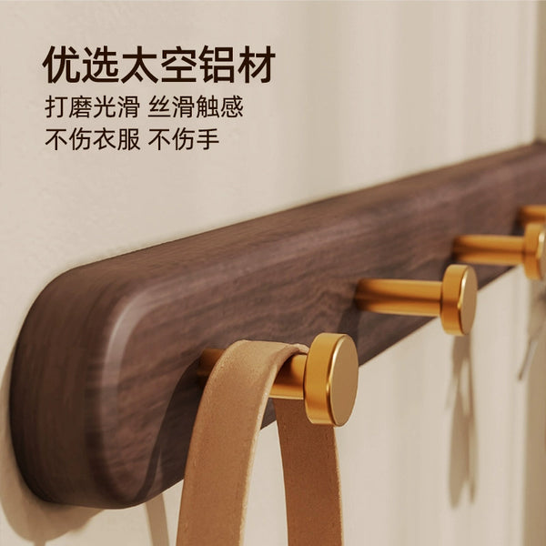 黑胡桃实木挂衣钩一排黄铜进门玄关挂钩免打孔衣服衣帽钩墙壁排钩
