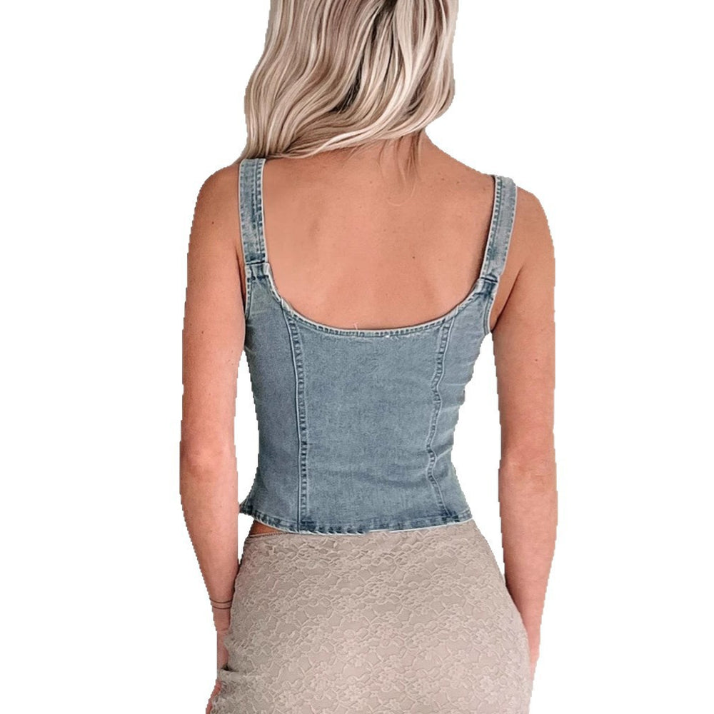 Fashion cross-border women's clothing new arrival  independent station zipper suspender backless slim fit denim sexy vest for women