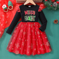 Kids' long-sleeve crewneck dress with letter print and mesh overlay